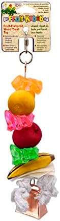Играчка Penn-Plax Bird-Life Fruit Kabob Bird с камбана – Различни текстури, материали и цветове – чудесно за африканските сиви,