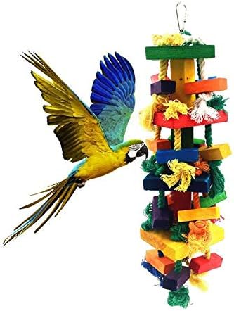Дъвченето играчка alfyng Bird Parrot с вързани на блокове, Боядисана Дървена играчка-Папагал-птица, Подходяща за папагали Ара кокату,